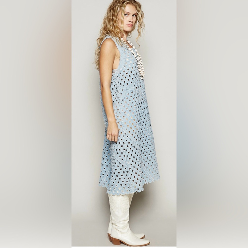 Brand New POL denim cut out dress adorable! S M L - Picture 6 of 6